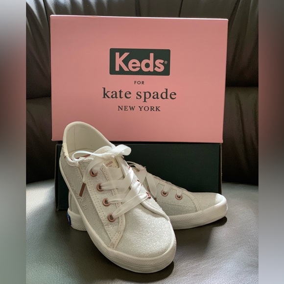 Keds x Kate Spade Kickstart Script Glitter Sneaker in Ivory - Picture 1 of 7